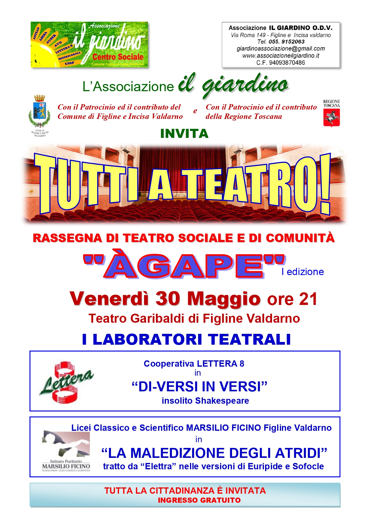 Prima edizione della rassegna di teatro sociale e di comunità “Àgape” Immagine anteprima